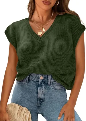 Womens Summer Tops Trendy 2025 Sweater Vest Women Knit Tank Tops V Neck Cap Sleeve Loose Shirts Vacation Casual Outfits