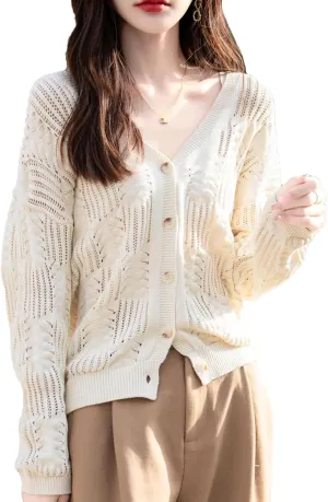 Women's Sweater Cotton Knitted Cardigan Fashion Large Coat Long Sleeved Solid Color Tops