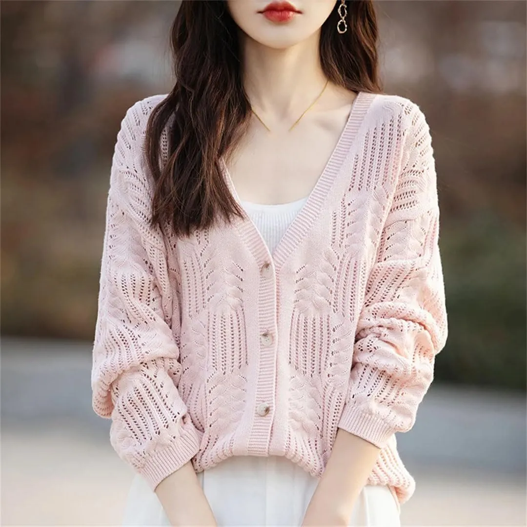 Women's Sweater Cotton Knitted Cardigan Fashion Large Coat Long Sleeved Solid Color Tops