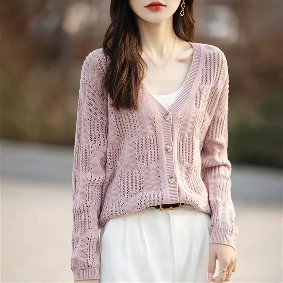 Women's Sweater Cotton Knitted Cardigan Fashion Large Coat Long Sleeved Solid Color Tops