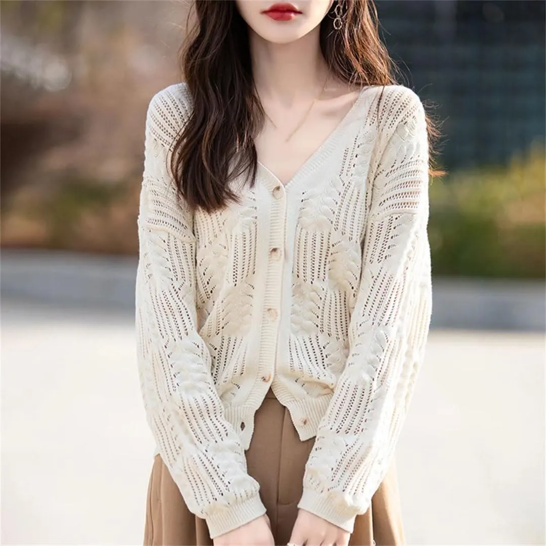 Women's Sweater Cotton Knitted Cardigan Fashion Large Coat Long Sleeved Solid Color Tops
