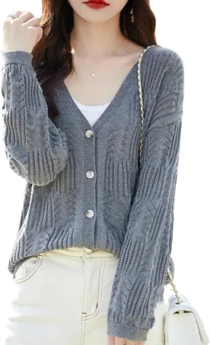 Women's Sweater Cotton Knitted Cardigan Fashion Large Coat Long Sleeved Solid Color Tops