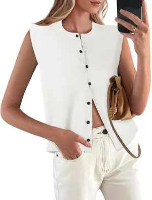 Womens Sweater Vest Summer Crewneck Button Down Tank Tops 2025 Trendy Sleeveless Knit Cardigan Crop Tops