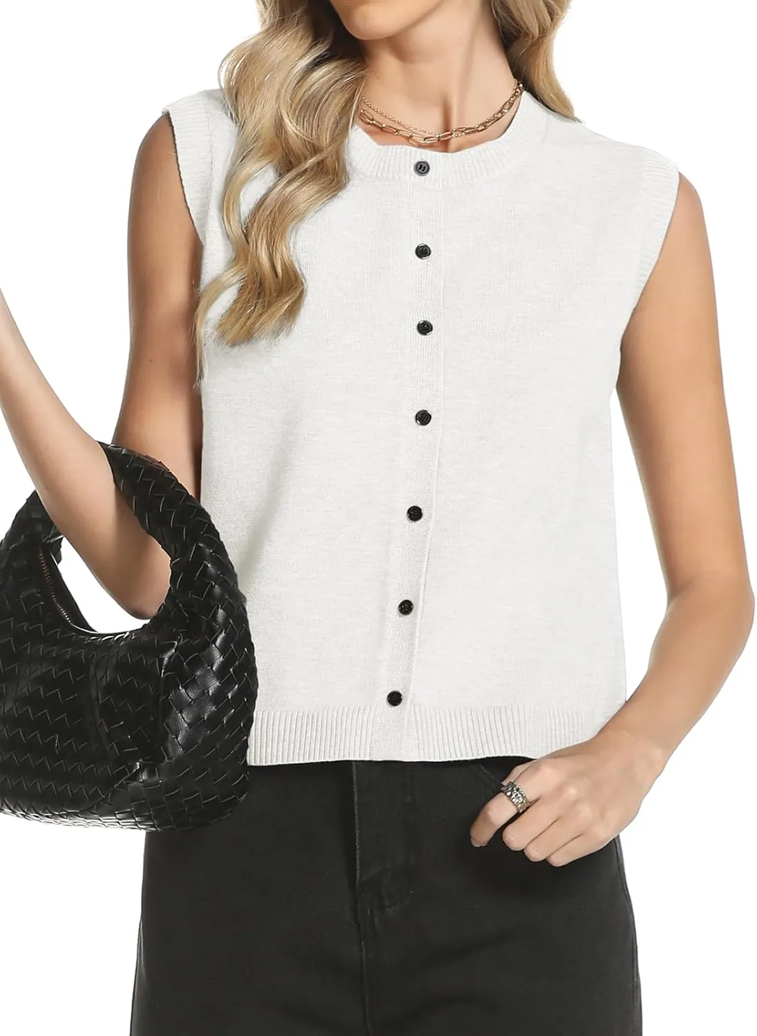 Womens Sweater Vest Summer Crewneck Button Down Tank Tops 2025 Trendy Sleeveless Knit Cardigan Crop Tops