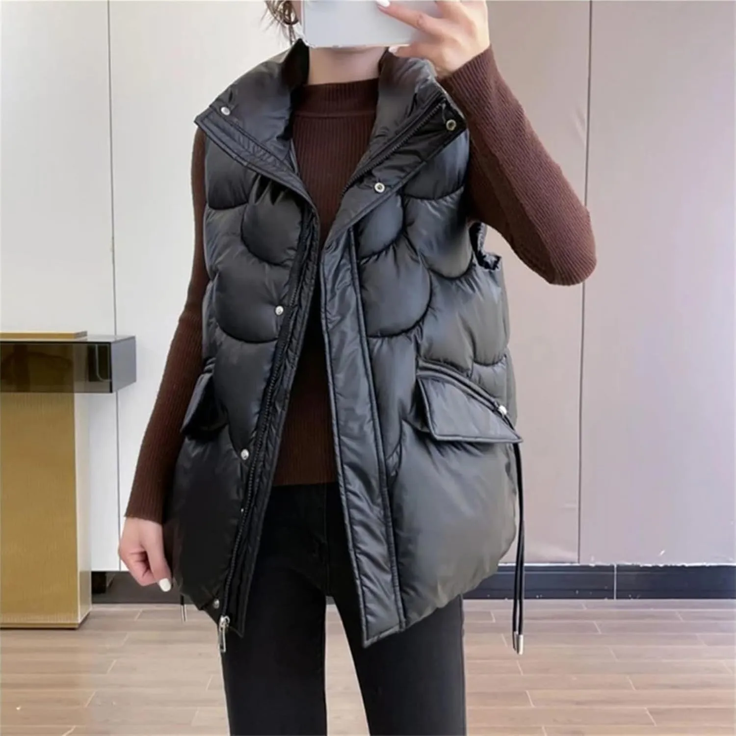 Womens Thick Vest Warm Coat Women Coats Winter Sleeveless Cotton-Padded Outwear All-Match Loose Jacket Tops