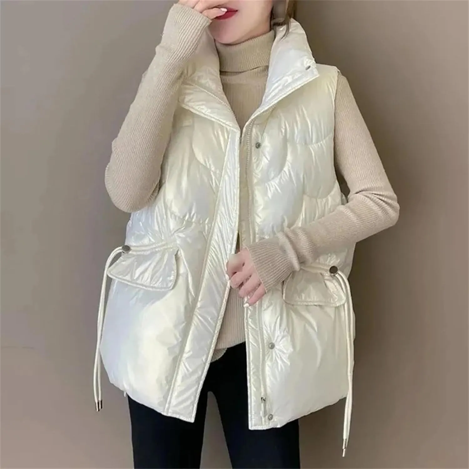 Womens Thick Vest Warm Coat Women Coats Winter Sleeveless Cotton-Padded Outwear All-Match Loose Jacket Tops