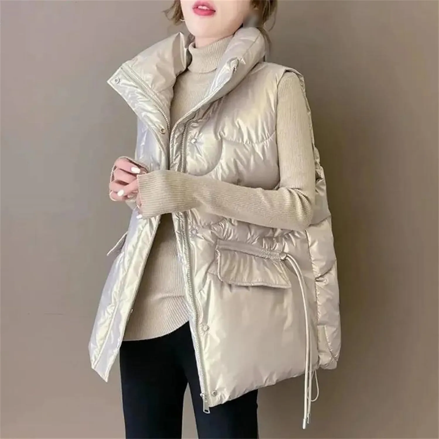 Womens Thick Vest Warm Coat Women Coats Winter Sleeveless Cotton-Padded Outwear All-Match Loose Jacket Tops
