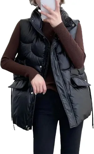 Womens Thick Vest Warm Coat Women Coats Winter Sleeveless Cotton-Padded Outwear All-Match Loose Jacket Tops