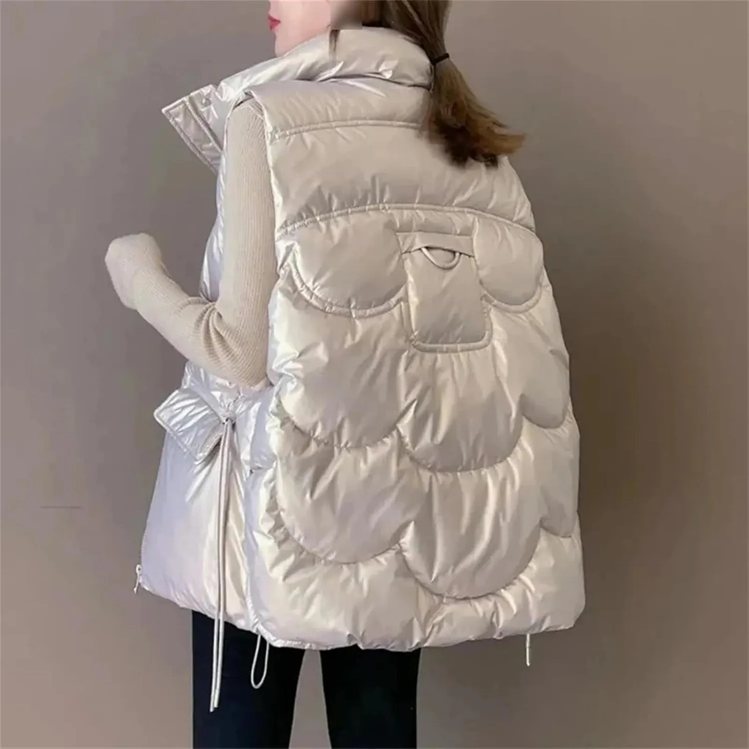 Womens Thick Vest Warm Coat Women Coats Winter Sleeveless Cotton-Padded Outwear All-Match Loose Jacket Tops