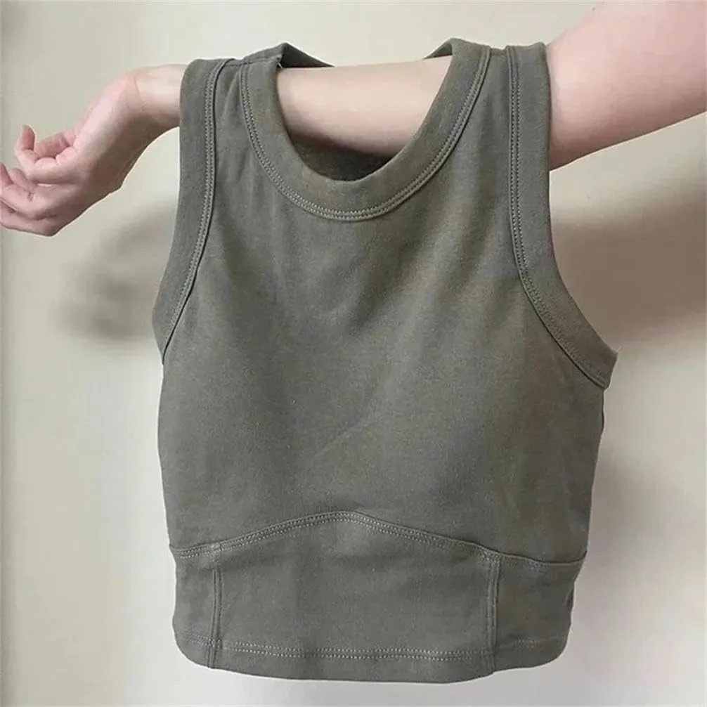 Women's Tops Solid Color Short Sleeveless Tight Camisole with Breast Pads Basic Underwear Padded Bra Tops Sports Style