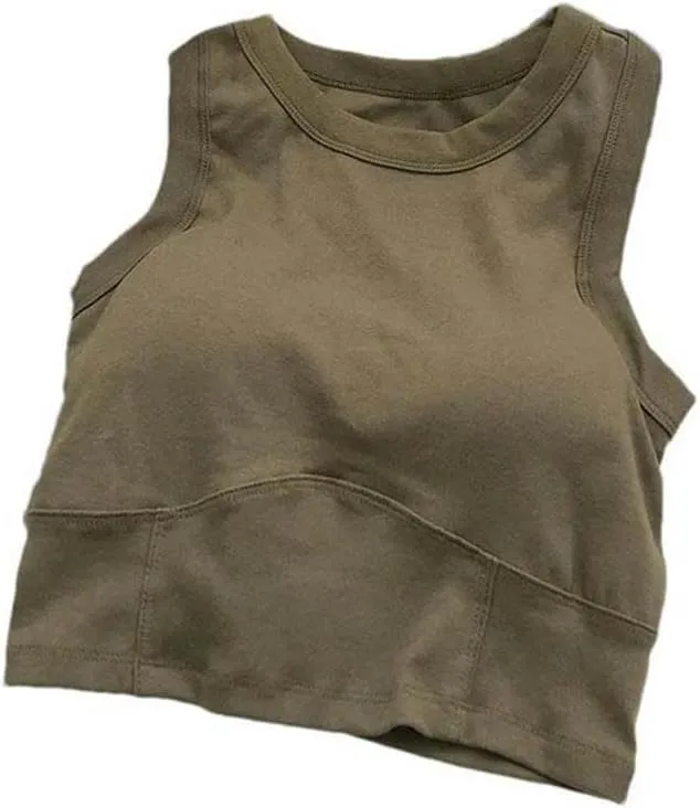 Women's Tops Solid Color Short Sleeveless Tight Camisole with Breast Pads Basic Underwear Padded Bra Tops Sports Style