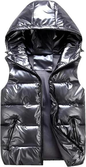 Women's Winter Hooded Short Vests - Solid Color Cotton Padded Sleeveless Warm Coat