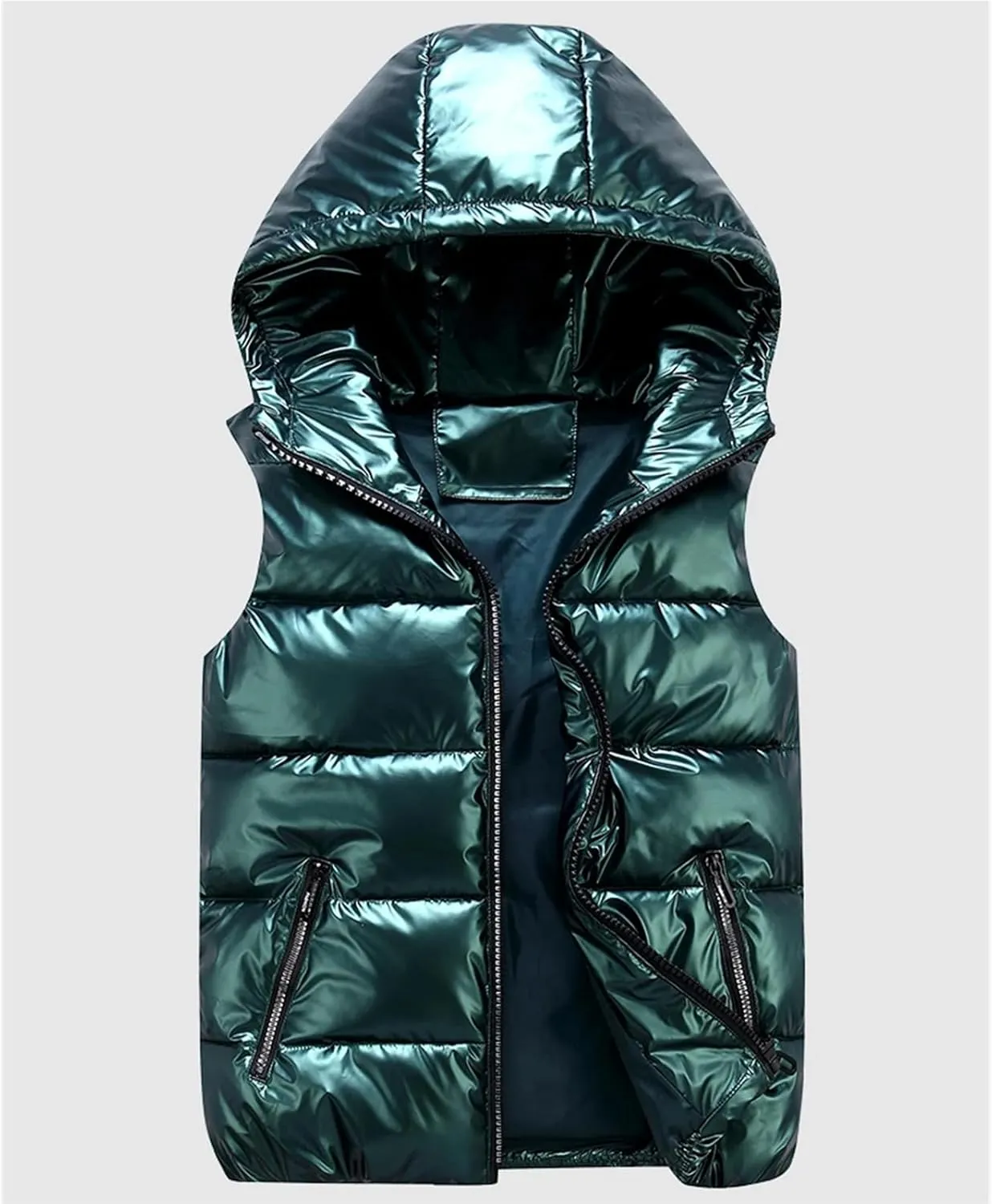 Women's Winter Hooded Short Vests - Solid Color Cotton Padded Sleeveless Warm Coat