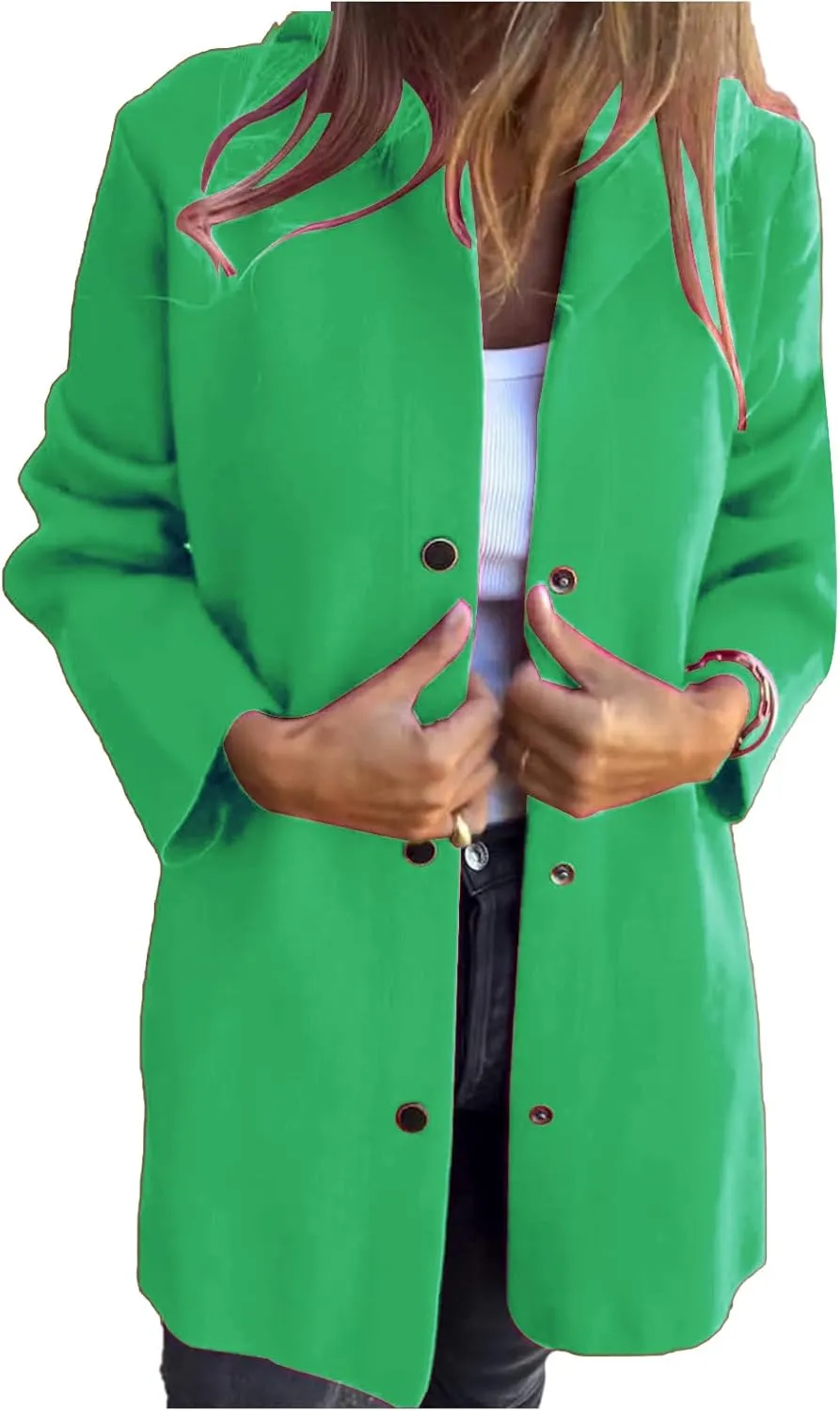 Women's Winter Wool Coat Casual Long Sleeve Button Down Shacket Jacket Plus Size Lapel Tartan Trench Coat with Pockets