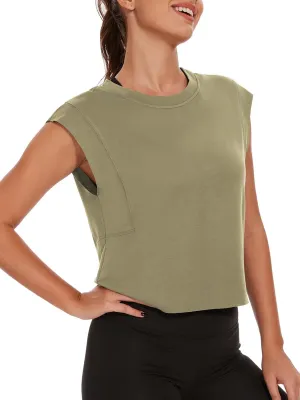 Womens Workout Crop Tank Tops Loose Sleeveless Summer T Shirts Oversize Active Yoga Gym Tee Y2k