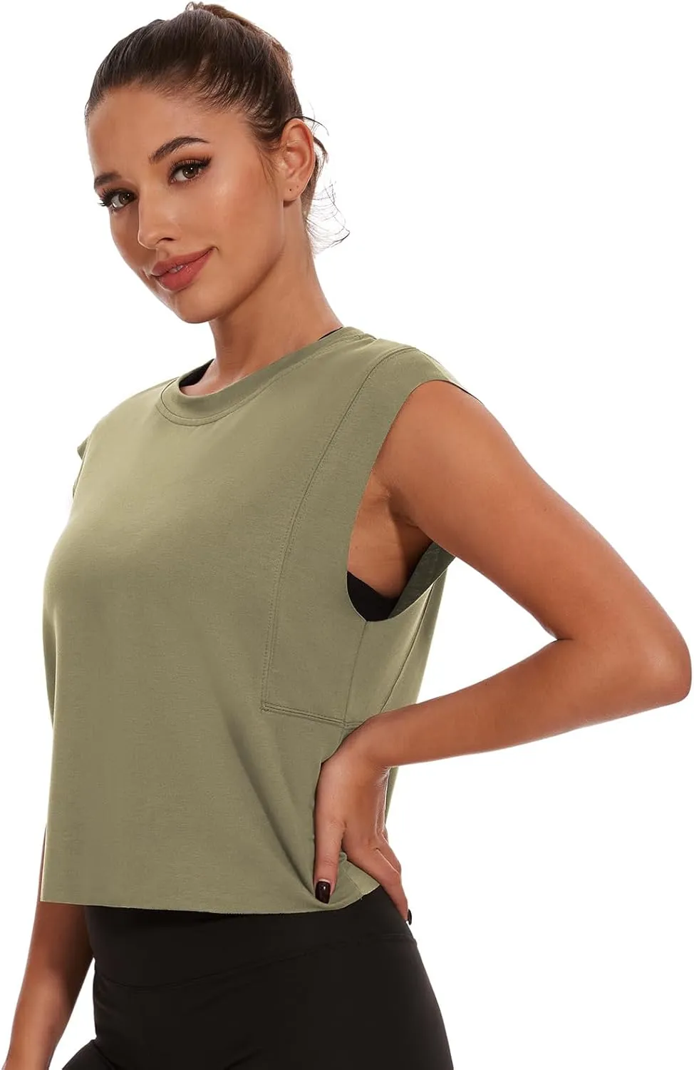 Womens Workout Crop Tank Tops Loose Sleeveless Summer T Shirts Oversize Active Yoga Gym Tee Y2k