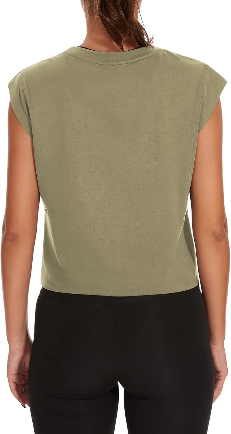 Womens Workout Crop Tank Tops Loose Sleeveless Summer T Shirts Oversize Active Yoga Gym Tee Y2k