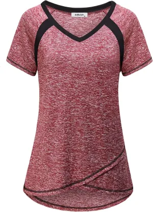 Womens Workout Shirts Fashion Casual Raglan Short Sleeve Yoga Gym Athletic Tops