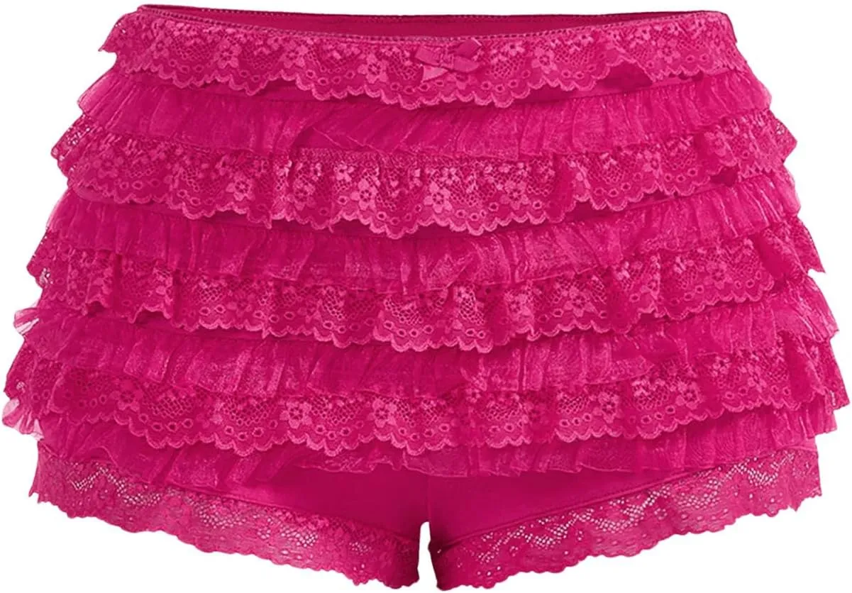 Women's Y2K Ruffle Lace Shorts Lolita Bloomers Layered Low Waisted Shorts Bow Front Pumpkin Short Pants