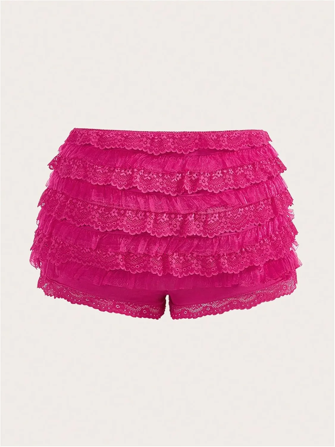 Women's Y2K Ruffle Lace Shorts Lolita Bloomers Layered Low Waisted Shorts Bow Front Pumpkin Short Pants