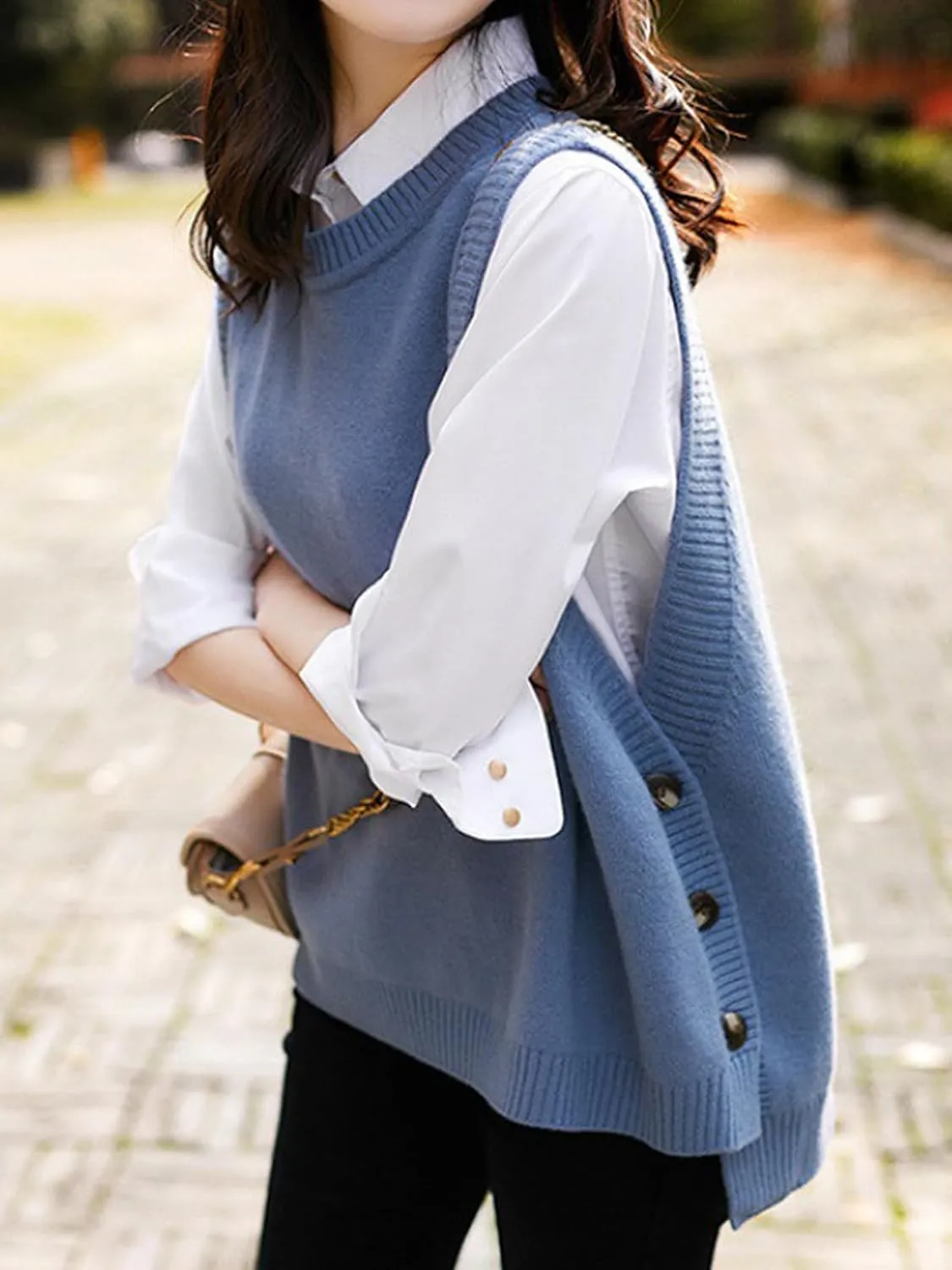 Wowcarbazole Women's Sleeveless Sweater Vest Casual Crew Neck Ribbed Knit Pullover Tops Loose Fit Full Clothes
