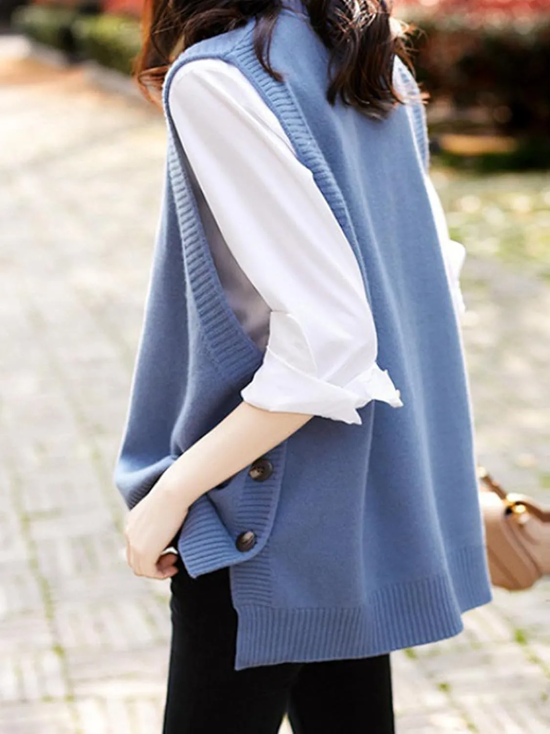 Wowcarbazole Women's Sleeveless Sweater Vest Casual Crew Neck Ribbed Knit Pullover Tops Loose Fit Full Clothes