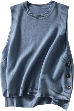 Wowcarbazole Women's Sleeveless Sweater Vest Casual Crew Neck Ribbed Knit Pullover Tops Loose Fit Full Clothes