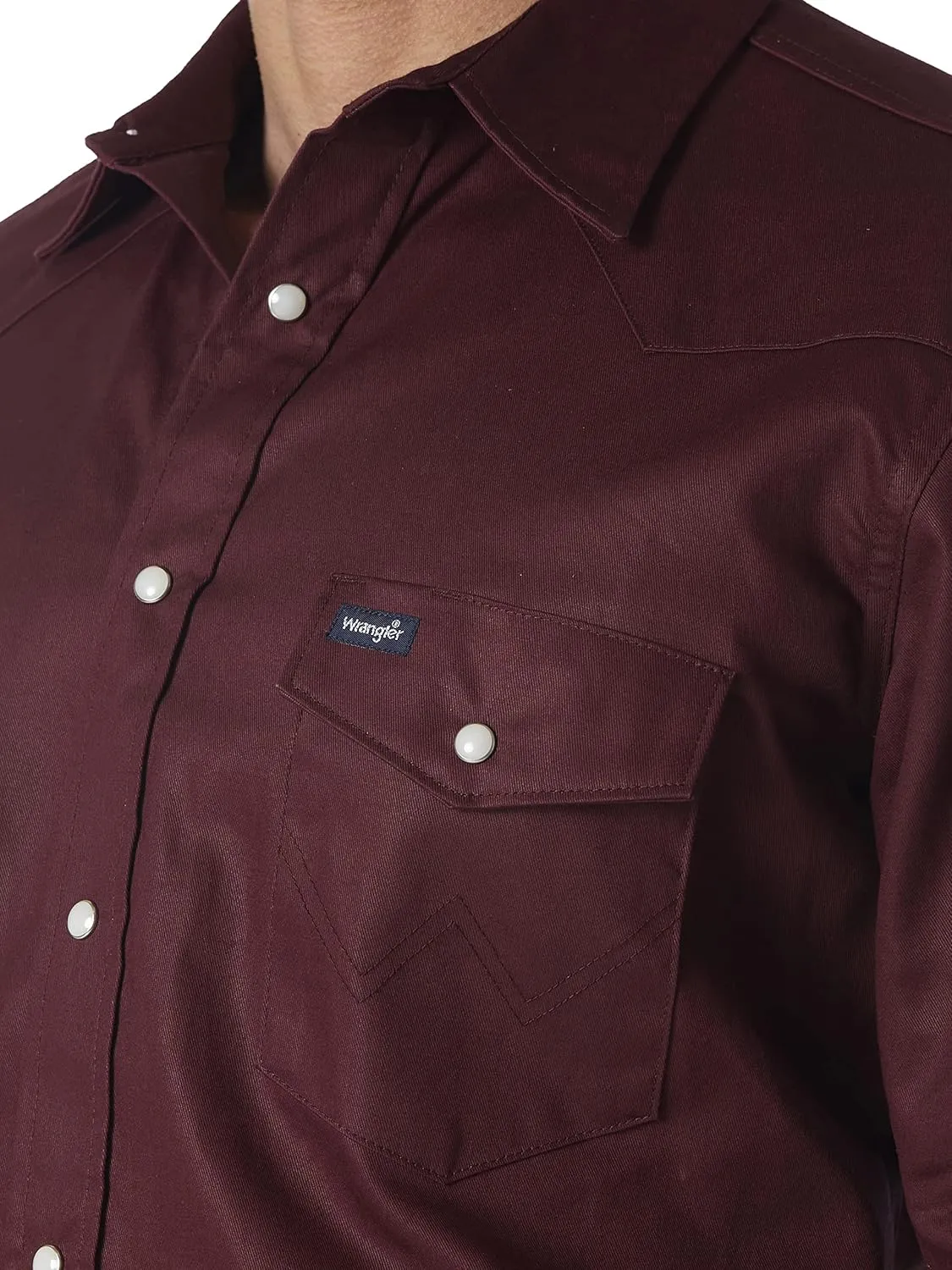 Wrangler Men's Cowboy Cut Work Western Long-Sleeve Snap Work Shirt Firm Finish