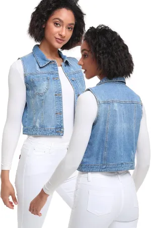 Xeoxarel Women's Denim Vest, Sleeveless Jean Jacket (XS-XXL)