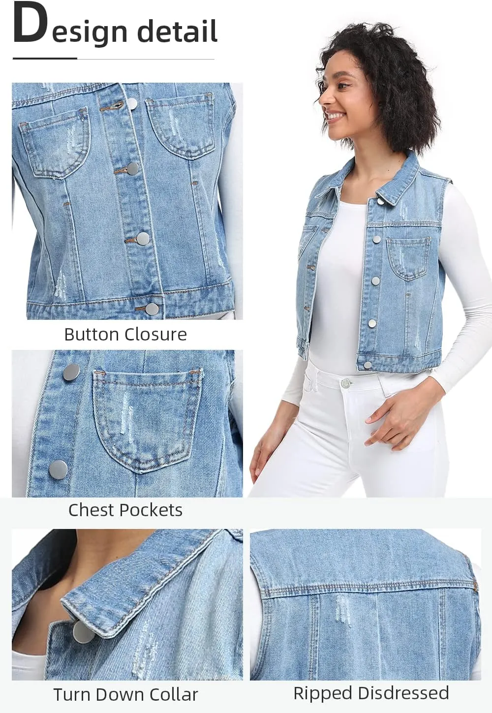 Xeoxarel Women's Denim Vest, Sleeveless Jean Jacket (XS-XXL)
