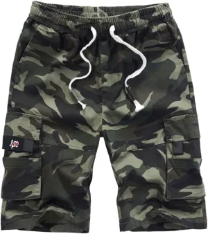 XinYangNi Men's Cargo Shorts Elastic Waist Relaxed Fit Cotton Casual Outdoor Lightweight Work Shorts Multi-Pockets
