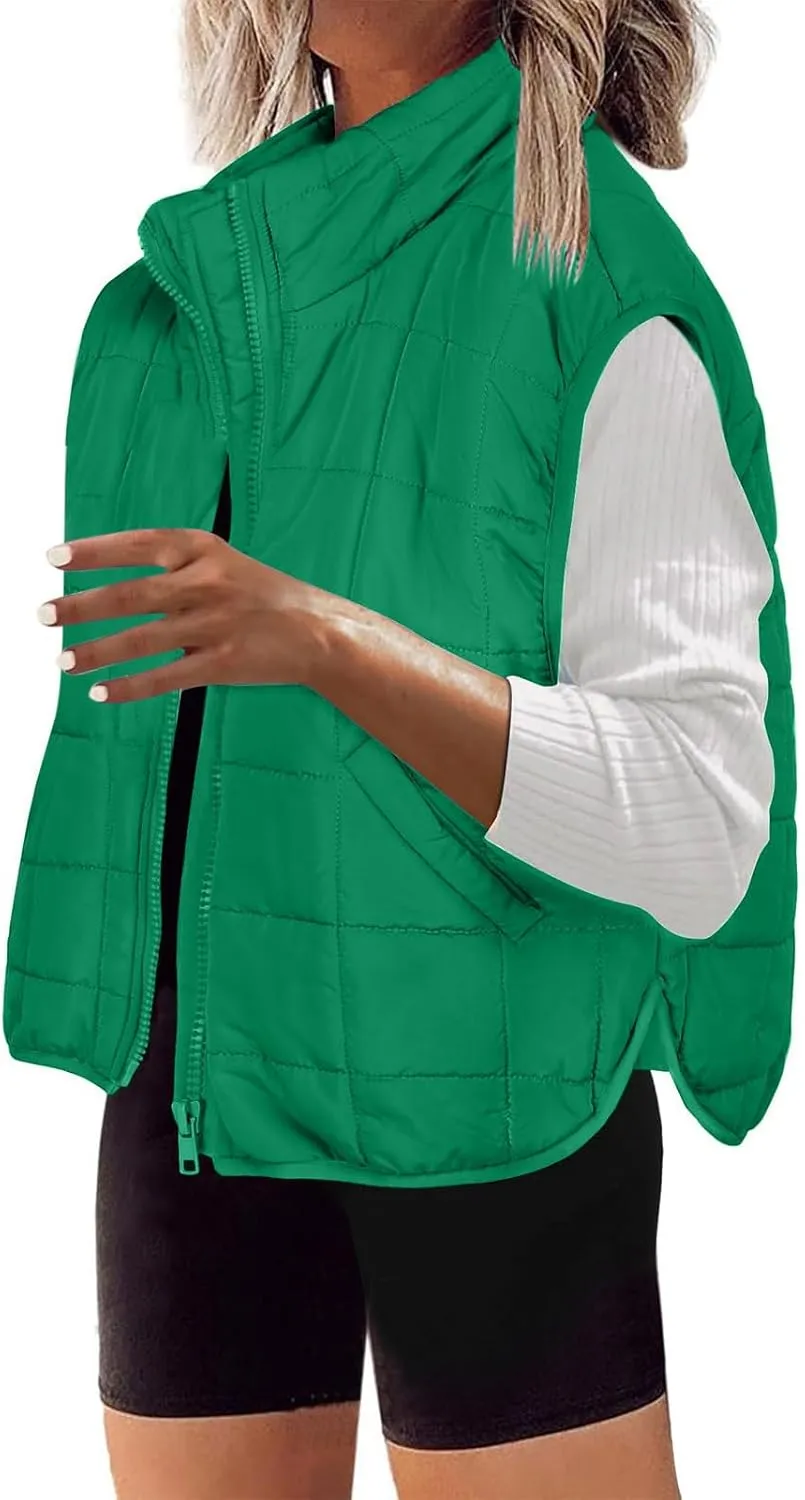 XUNRYAN Womens Puffer Vest Winter Warm Coats Quilted Lightweight Jacket Sleeveless Full Zip Cotton Outerwear Padded Gilet