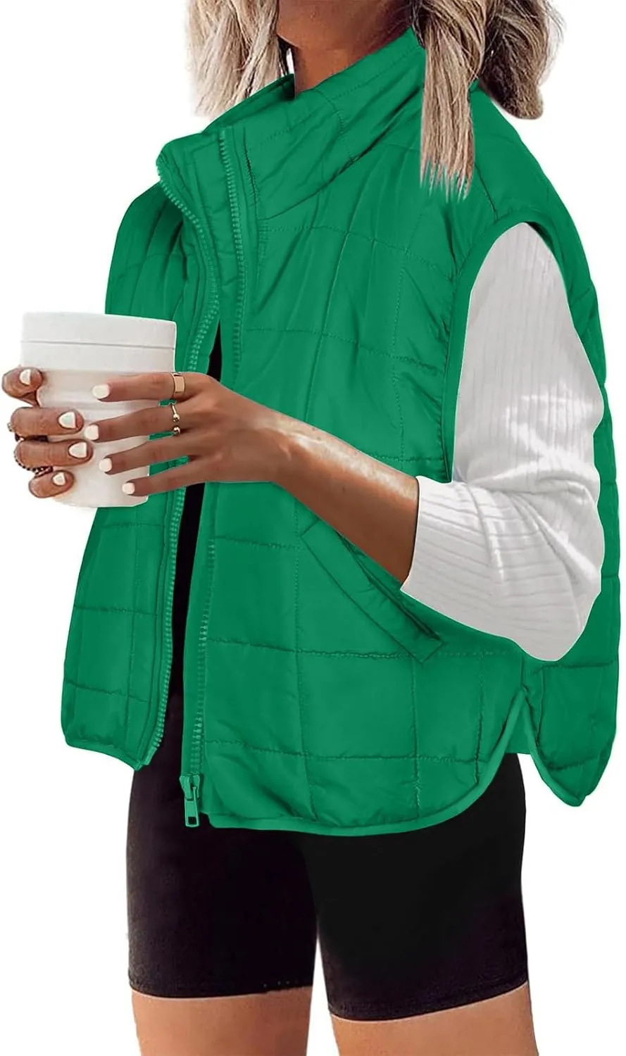 XUNRYAN Womens Puffer Vest Winter Warm Coats Quilted Lightweight Jacket Sleeveless Full Zip Cotton Outerwear Padded Gilet