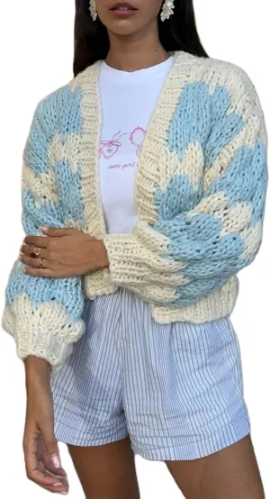 Y2k Open Front Cardigan for Women Chunky Knit Color Block Oversized Sweaters Fall Cardigan Outwear