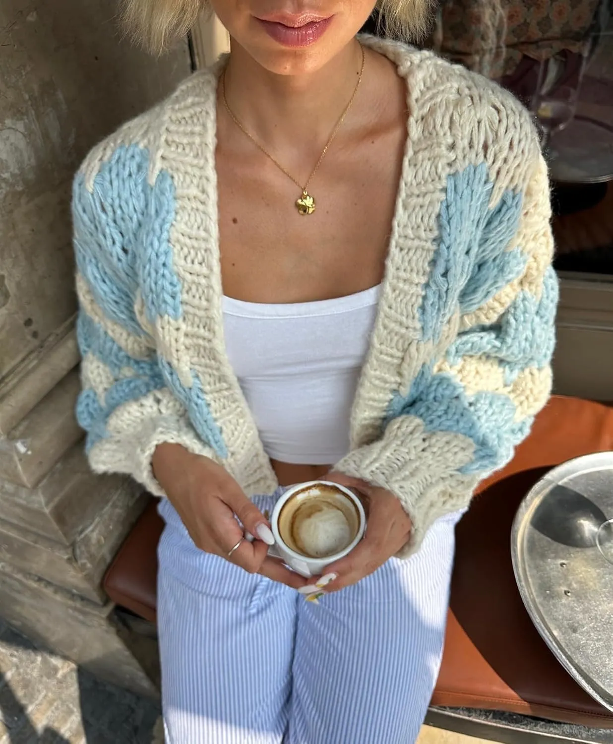 Y2k Open Front Cardigan for Women Chunky Knit Color Block Oversized Sweaters Fall Cardigan Outwear