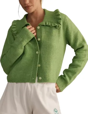 Yimoon Ruffle Collar Cardigan Sweater for Women Open Front Button Down Long Sleeve Cute Cropped Knit Outerwear