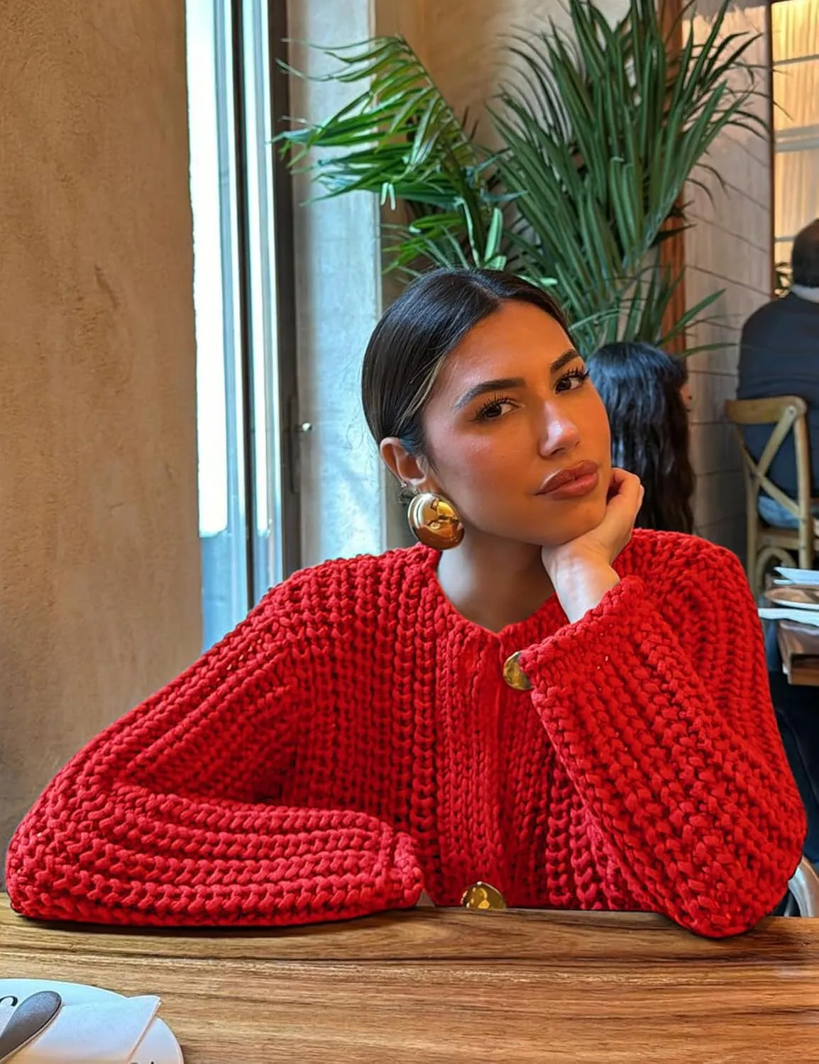 Yimoon Women's Cropped Cardigan Sweater Button Down Chunky Knit Sweater Long Sleeve Fall Open Front Cardigan