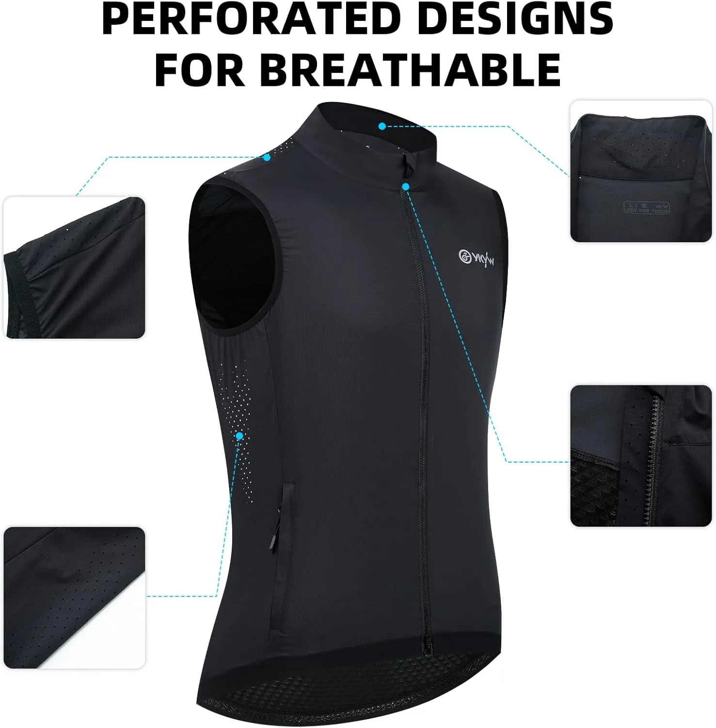 YKYWBIKE Cycling Vest for Men,Micro Softshell Windproof Bike Vest,Water Resistance Sleeveless Cycling Windbreaker