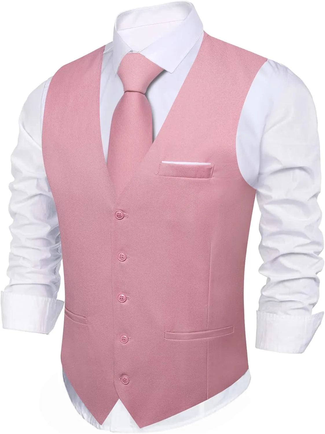 YOHOWA Men's Formal Suit Vest and Tie Set Business Casual Waistcoat Solid Colors Wedding Western Tuxedo Vest V-Neck