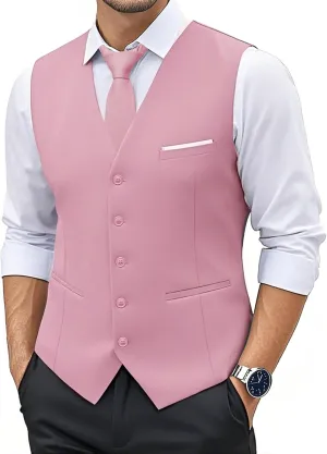 YOHOWA Men's Formal Suit Vest and Tie Set Business Casual Waistcoat Solid Colors Wedding Western Tuxedo Vest V-Neck