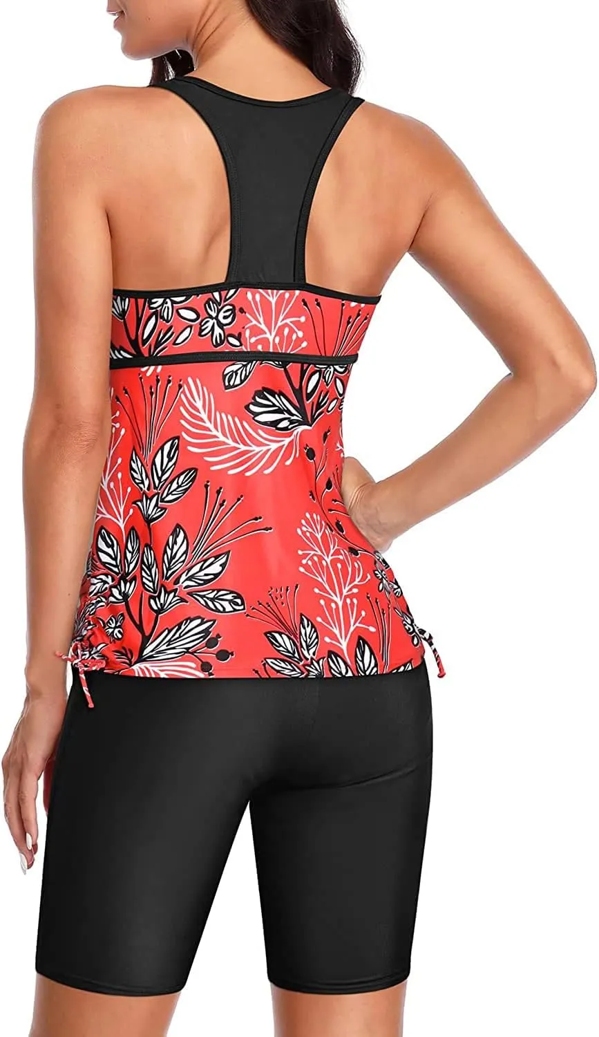 Yonique Women Two Piece Tankini Swimsuits with Shorts Athletic Bathing Suit with Swim Shorts Racerback Swimwear