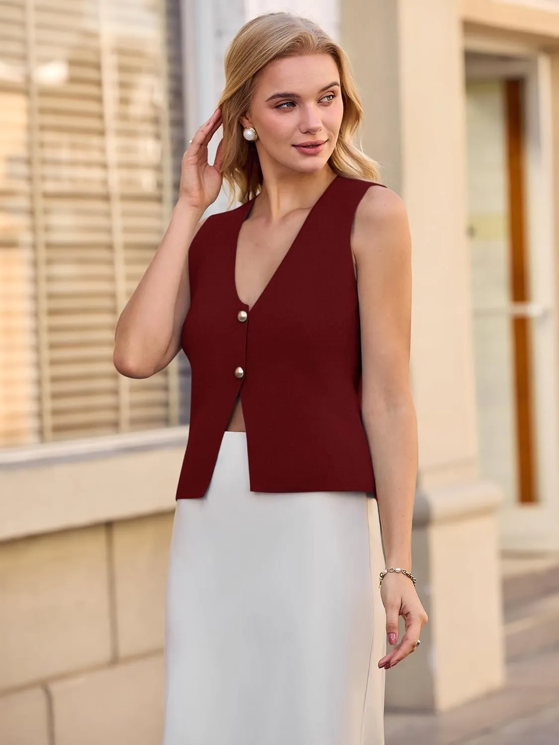 Yousify Womens Sweater Vest V Neck Button Down Crop Knit Tank Top Fashion 2025 Sleeveless Basic Cardigans