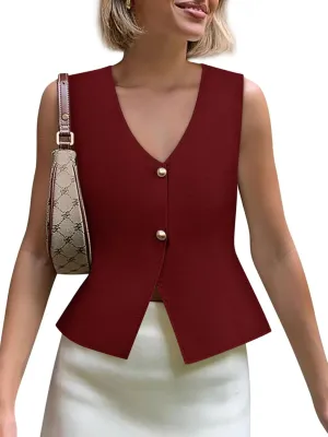 Yousify Womens Sweater Vest V Neck Button Down Crop Knit Tank Top Fashion 2025 Sleeveless Basic Cardigans