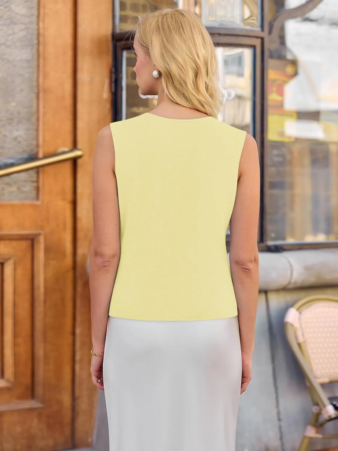 Yousify Womens Sweater Vest V Neck Button Down Crop Knit Tank Top Fashion 2025 Sleeveless Basic Cardigans