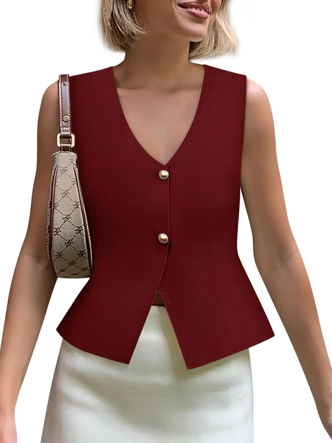 Yousify Womens Sweater Vest V Neck Button Down Crop Knit Tank Top Fashion 2025 Sleeveless Basic Cardigans