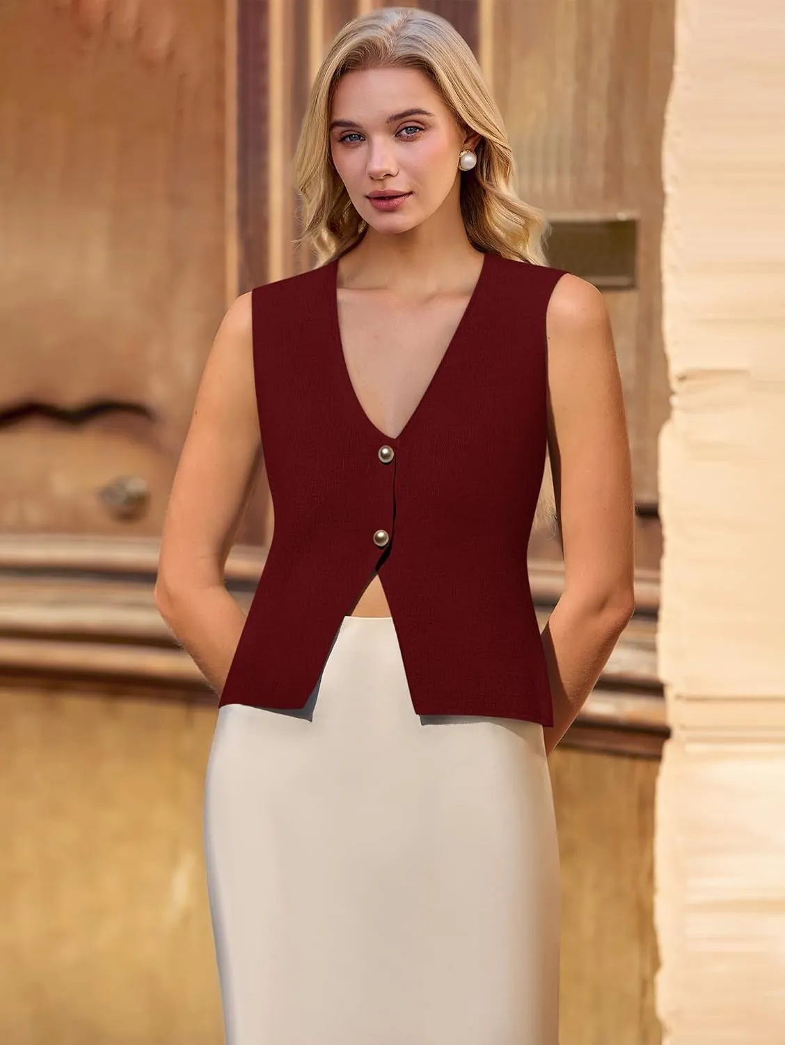 Yousify Womens Sweater Vest V Neck Button Down Crop Knit Tank Top Fashion 2025 Sleeveless Basic Cardigans