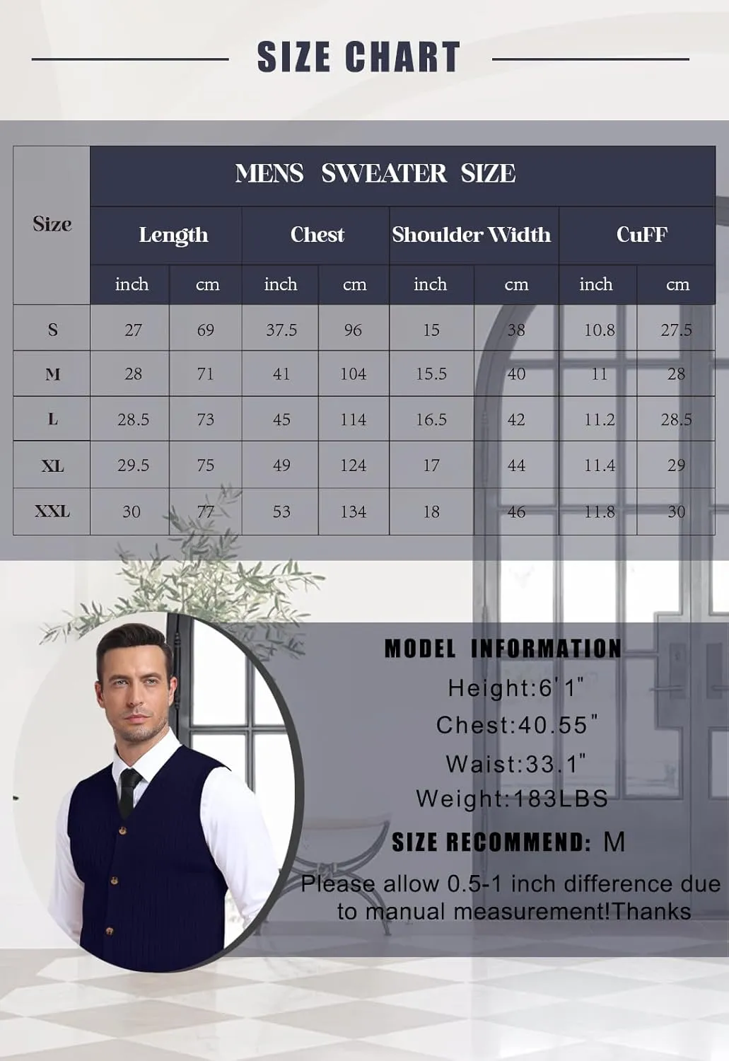 YTD Men's Sleeveless Sweater Vest V-Neck Casual Cable Knit Button Down Cardigan Vest