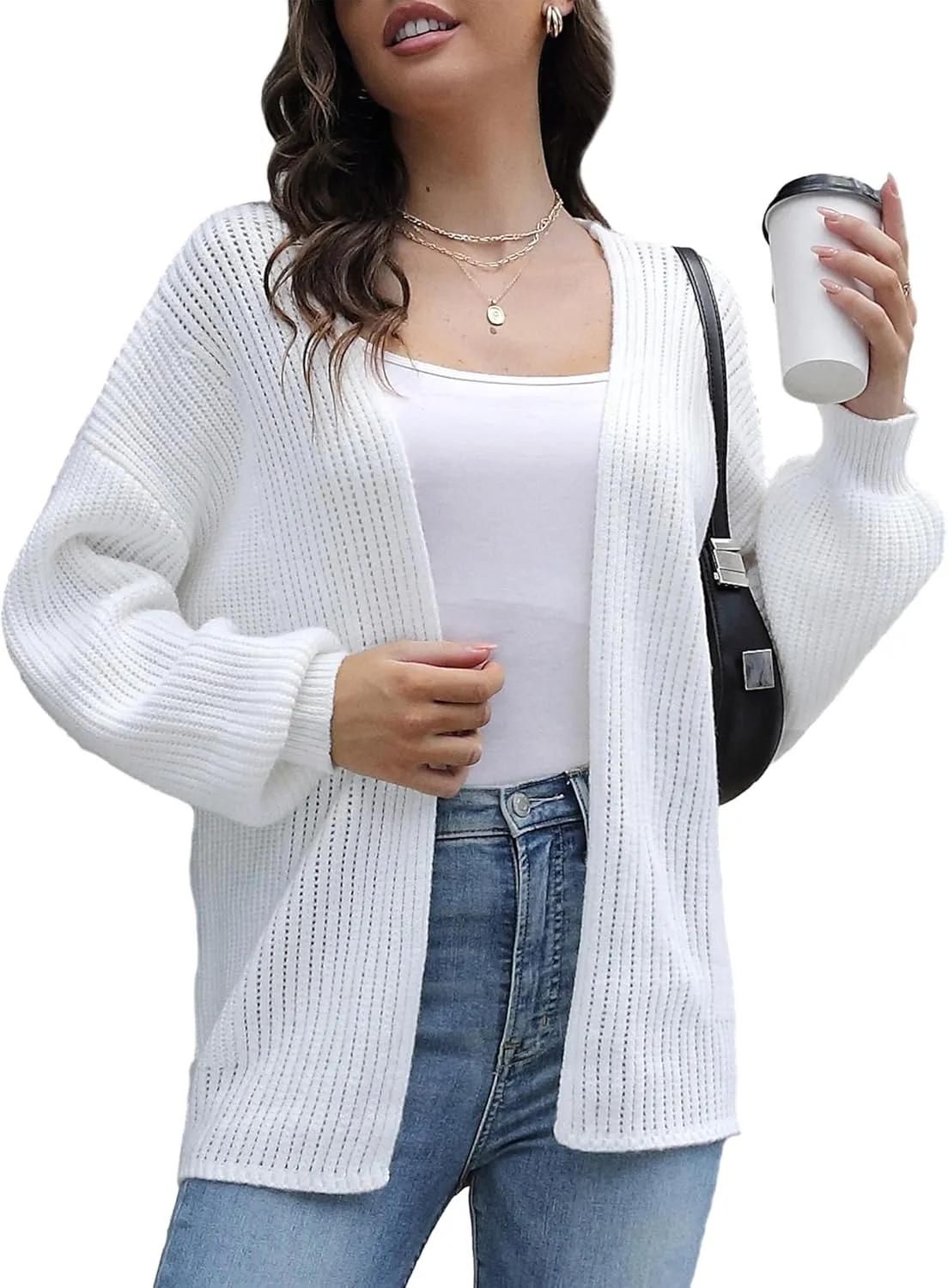 ZAFUL Women's Cardigan Open Front Sweaters 2024 Fall Long Sleeve Casual Loose Chunky Knit Outwear Coat