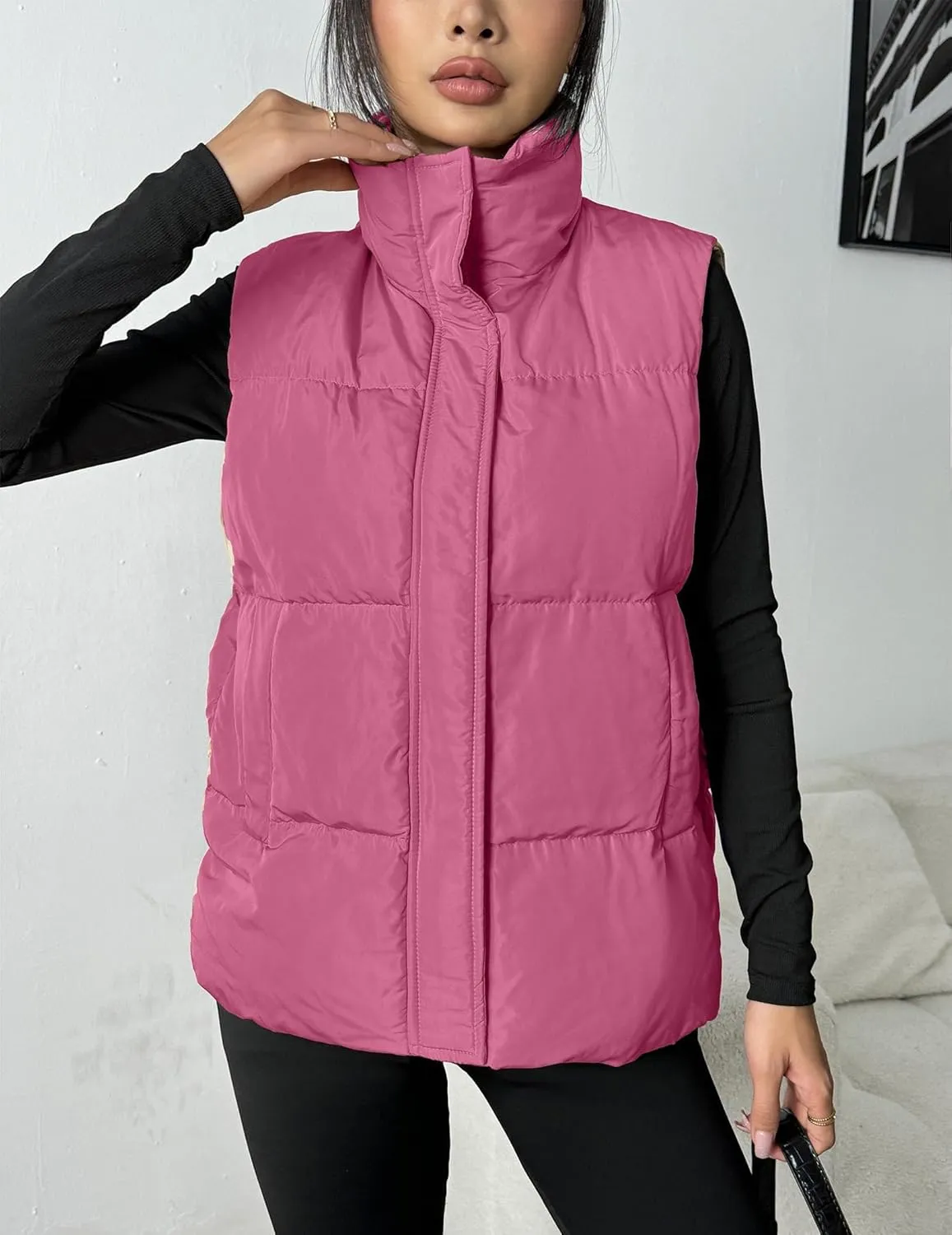 Zeagoo Women Puffer Vest Lightweight Stand Collar Sleeveless Winter Warm Zip Up Padded Outerwear Jackets with Pockets S-XXL