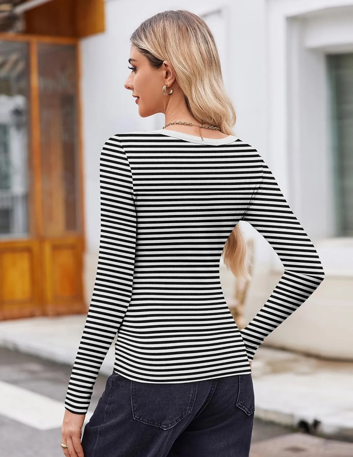 Zeagoo Women's Long Sleeve Scoop Neck Shirts Casual Slim Fit Rib Knit Tops Summer Fall Basic Business Work Tee